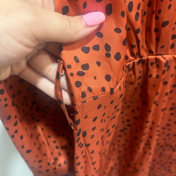 SHEIN size Large orange and black polka dot dress, long sleeve, button up front - Picture 7 of 8